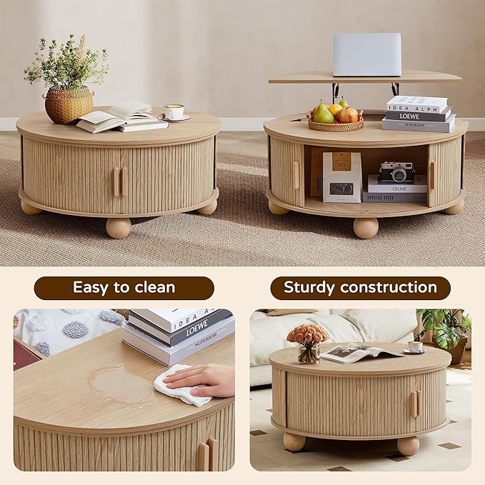 Fluted Round Lift Top Coffee Table