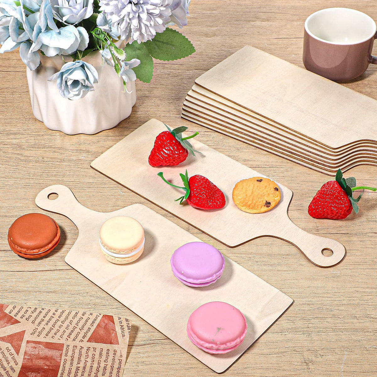 48 Pcs Mini Wooden Cutting Board with Handle, 9.5x3.5 Inch Original Wood Charcuterie Serving Boards for DIY Crafts, Kitchen Decor, and Christmas Thanksgiving Gifts