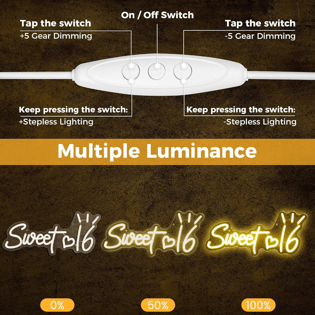 Sweet 16 Neon Sign, Cute Dimmable Light Up USB Powered LED 16th Birthday Party Neon Sign Light Hanging for Wall Decor Bedroom Sister Daughter Girl's Sixteen Party Decorations Gift (Warm White)