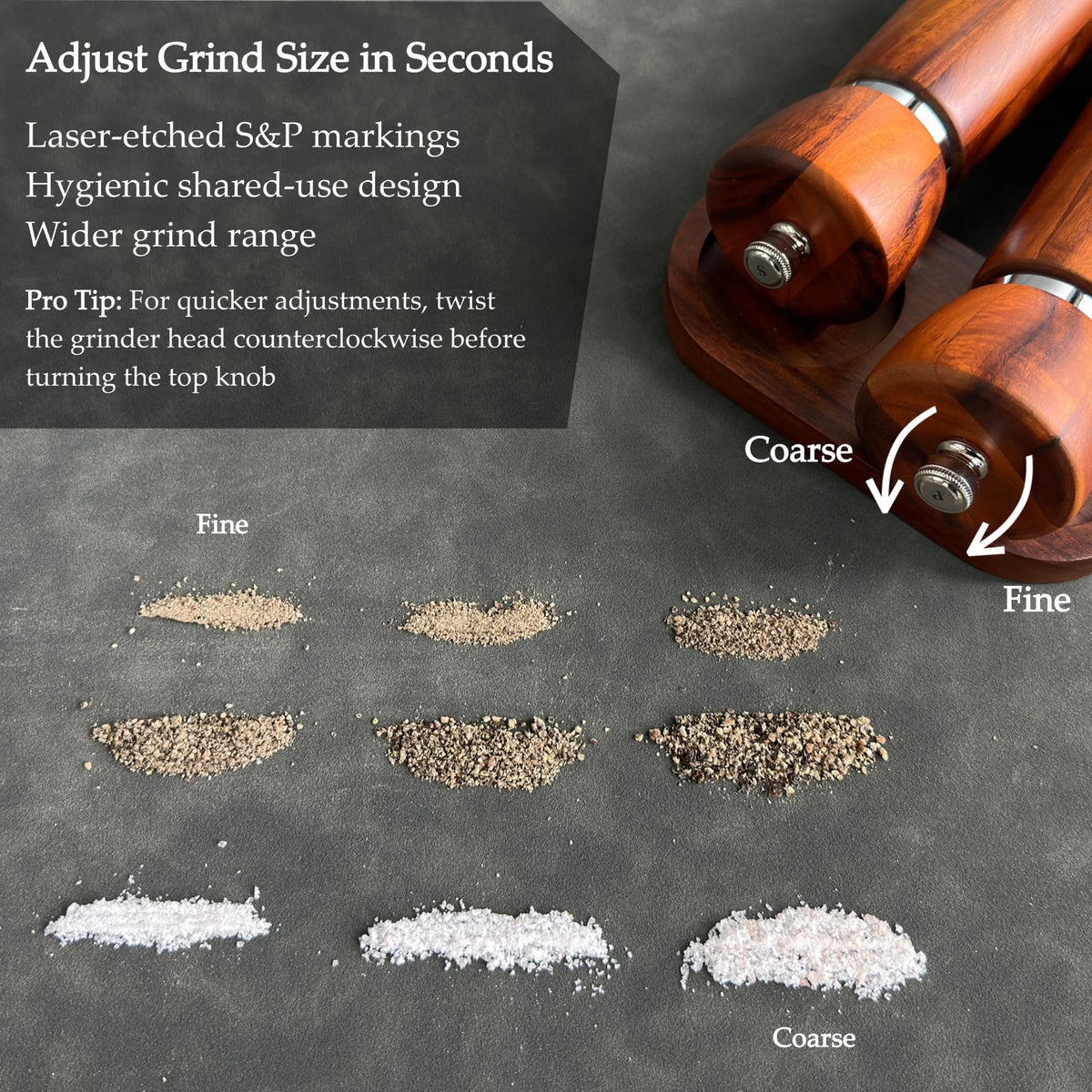 TLYSXPRO Wooden Salt and Pepper Grinder Set – Refillable Salt and Pepper Mill with Adjustable Upgraded Large Size Ceramic Burr – Manual Pepper Grinder with Beech Wood Body – 8.3” Tall (Chocolate Wood)
