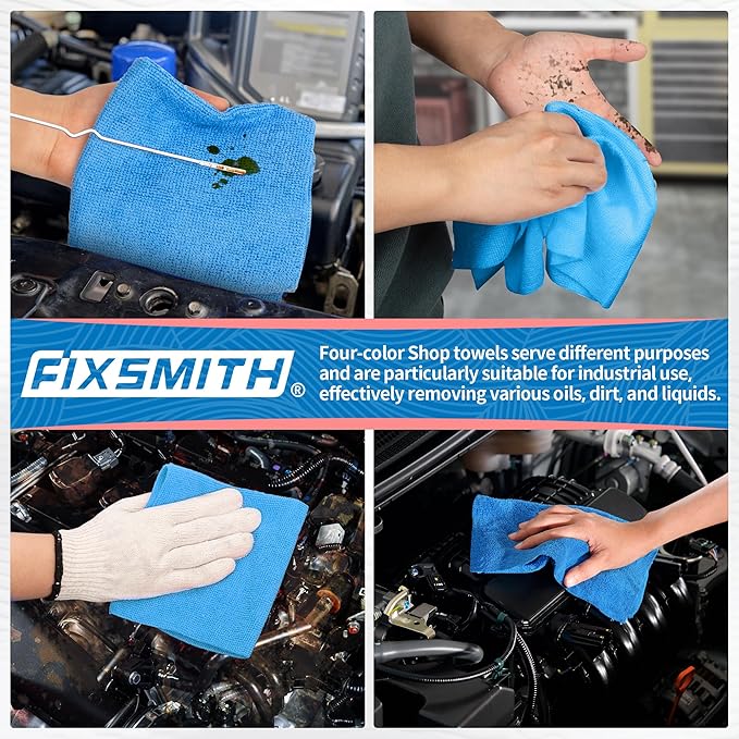 FIXSMITH Shop Towels, Microfiber Cleaning Cloth Bulk, 200 Pack Microfiber Towels
