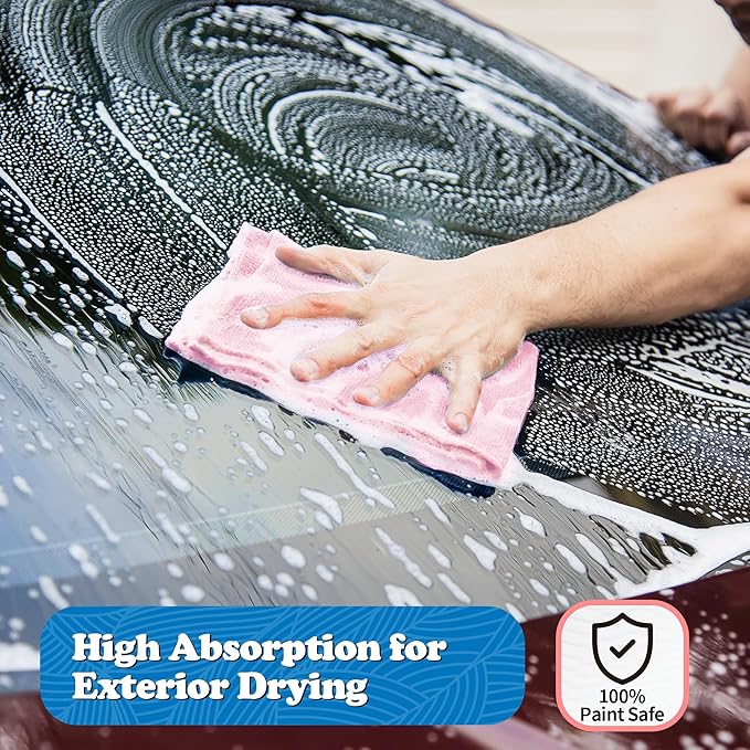 FIXSMITH Microfiber Cleaning Cloth, Shop Towels Bulk, 24 Pack Pink Microfiber