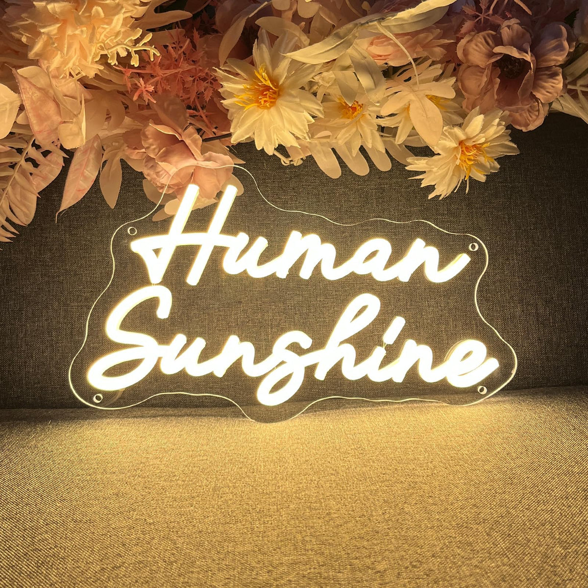 Human Sunshine Neon Sign for Wall Decor Customized Led Neon Light Sign Personalized Birthday Marry Wedding Christmas Gift Sign Party Bedroom Bar Home Room (Warm White,35×20.2 CM)