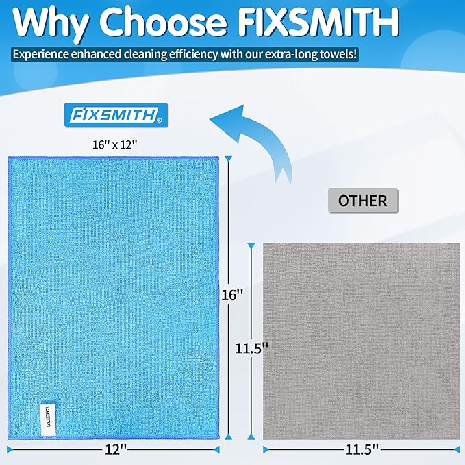 FIXSMITH Blue Microfiber Cleaning Cloth -Pack of 8, Highly Absorbent Cleaning