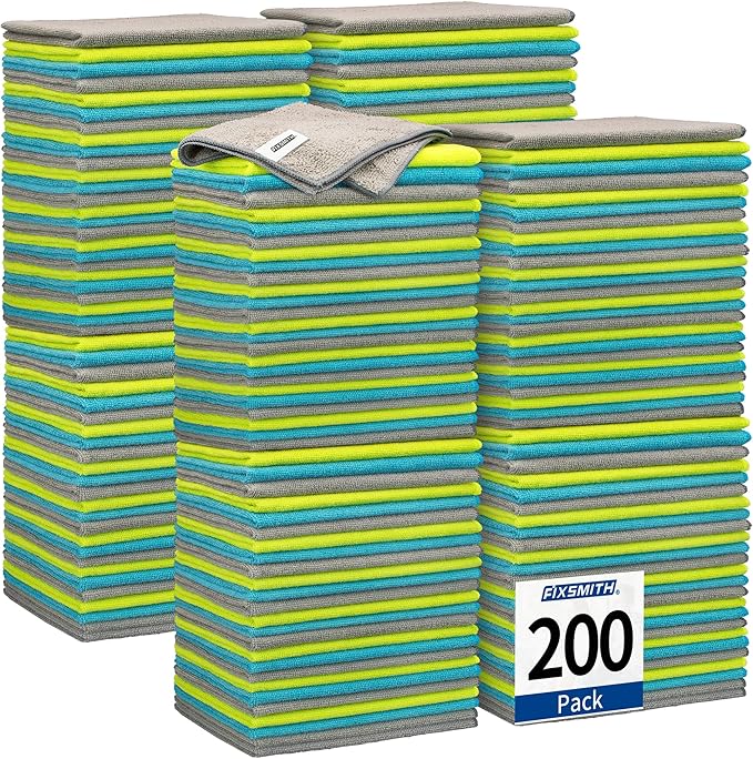 FIXSMITH Shop Towels-200 Pack, 12 x 16 in Microfiber Cleaning Cloth, Highly