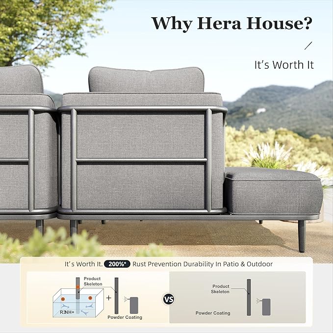 HERA'S HOUSE Metal Patio Furniture Set, Modular 7 Seats and 1 Nesting Coffee