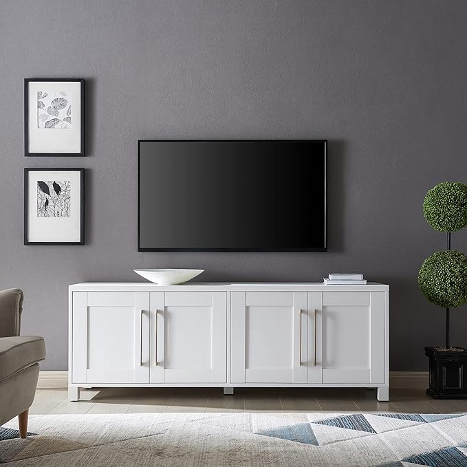 Henn&Hart Rectangular TV Stand for TV's up to 80" in White, TV Stands for the