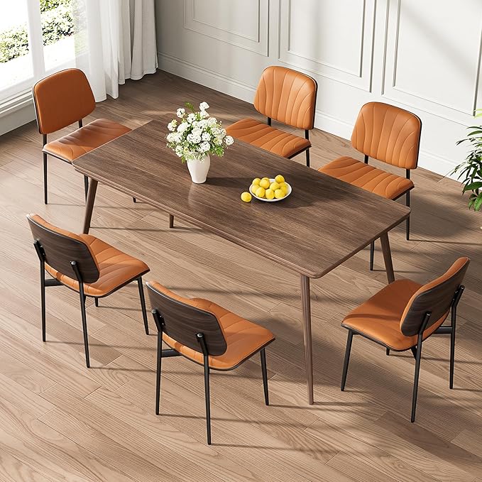 REONEY Dining Chairs Set of 4, Mid-Century Modern Upholstered PU Leather Chairs