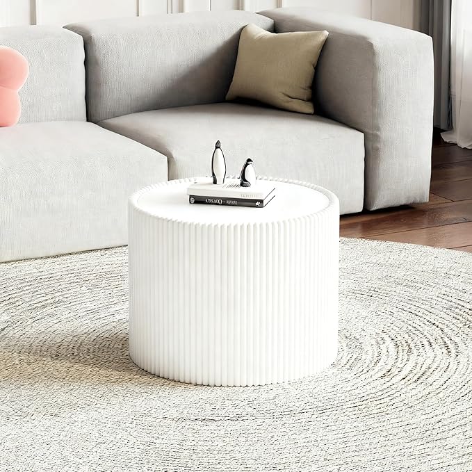 SSLine Round Drum Coffee Table Modern Sintered Stone Top Side End Table in