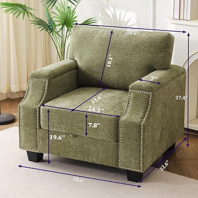 Oversized Accent Chair with Seat Storage, Comfy Living Room Chairs with Armrest