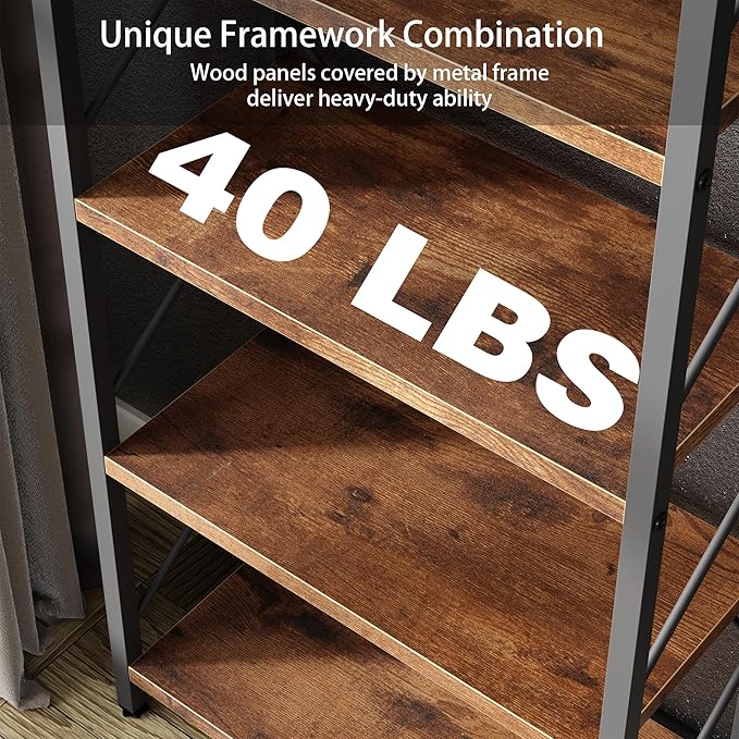 Shintenchi 5 Tiers Bookshelf, Classically Tall Bookcase Shelf, Industrial Book
