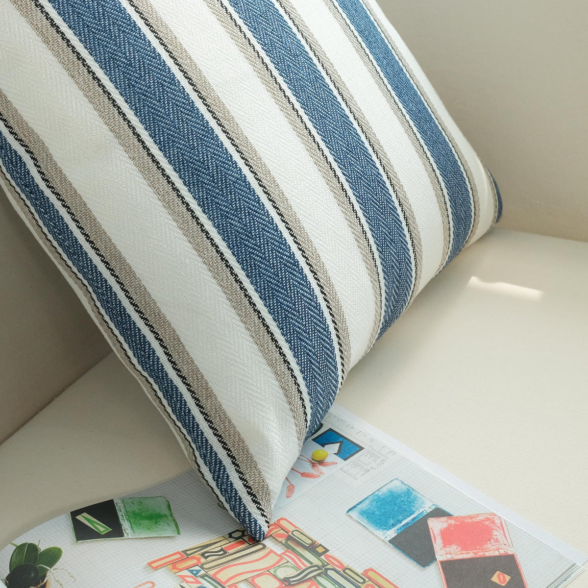 JOJUSIS Stripe Throw Pillow Covers Farmhouse Pillowcases Pack of 2 16 x 16 Inch Blue