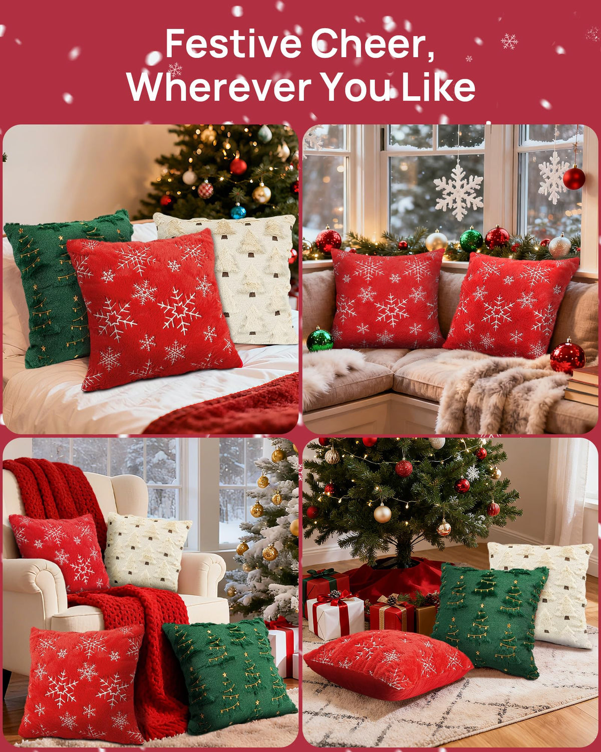 Feagar Christmas Pillow Covers 18x18 2-Pack, Xmas Decorations Soft Plush Faux Fur Wool Snowflake Throw Pillow Cases Holiday Festivals Winter Home Decor for Sofa Bedroom Living Room