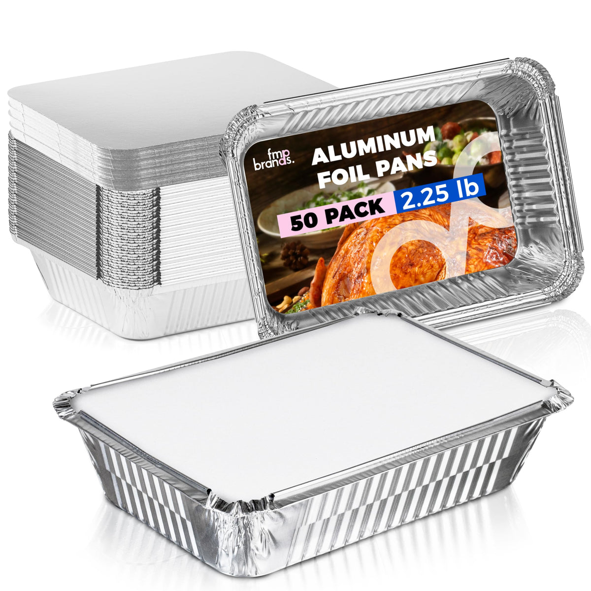 Fit Meal Prep 50 Pack 2.25 lb Aluminum Foil Pans with Lids, Disposable Take Out Food Containers with lids for Freshness and Spill Proof, 8.5 x 6 x 2 Disposable Cookware for Catering, Restaurants