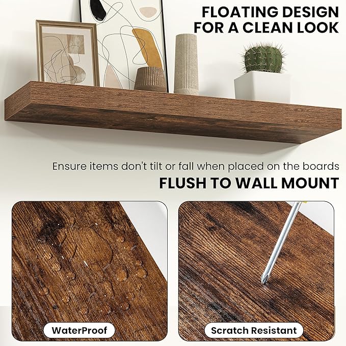 Fun Memories 72 Inch Fireplace Mantel Shelf, Deep Floating Shelves