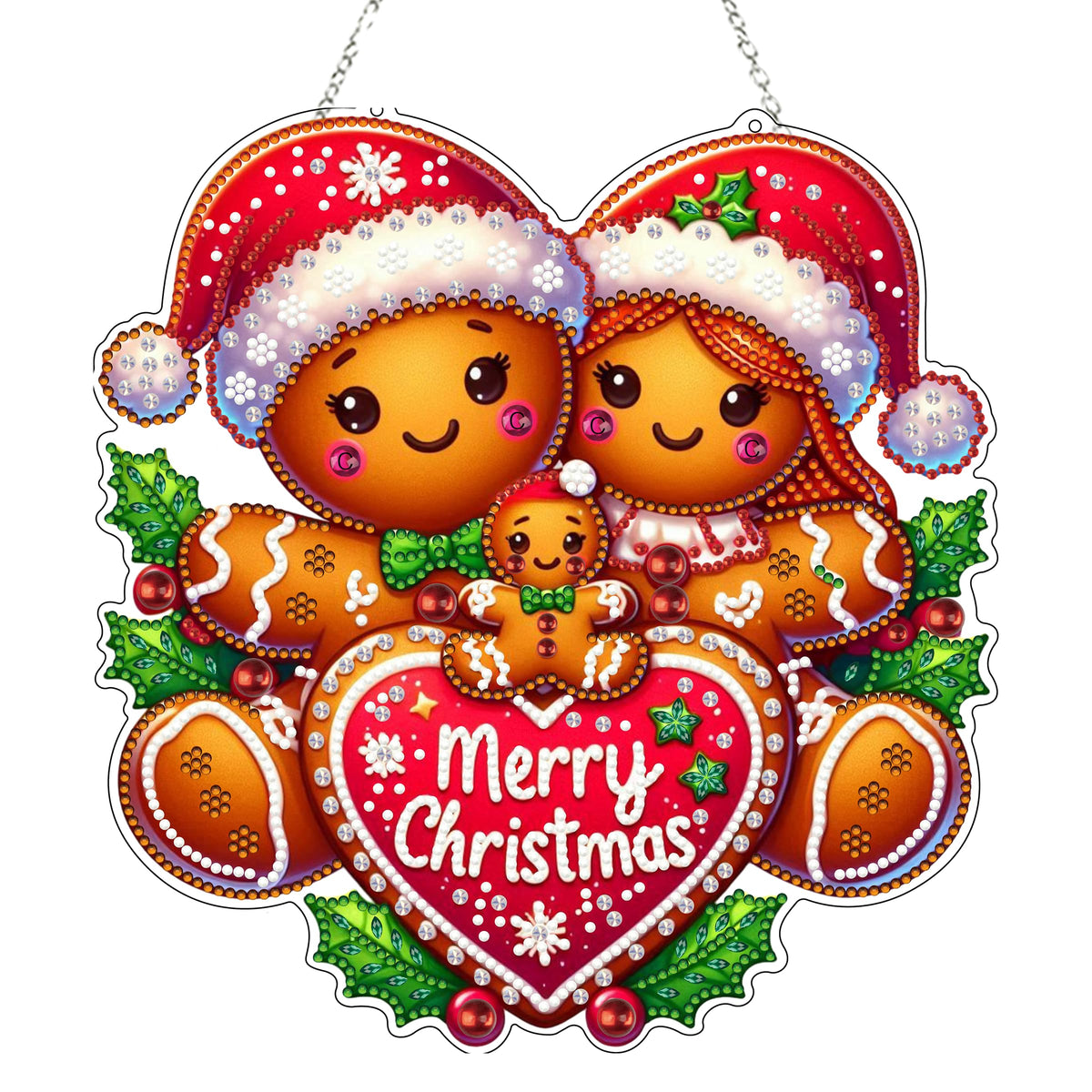 JJFox Diamond Art Hanging Kit for Adult,Special Shaped Rhinestone,DIY Acrylic Diamond Art Painting Window Pendants Home Garden Wall Hanging Kits Hanging Ornament,Double Sided (Gingerbread Man)