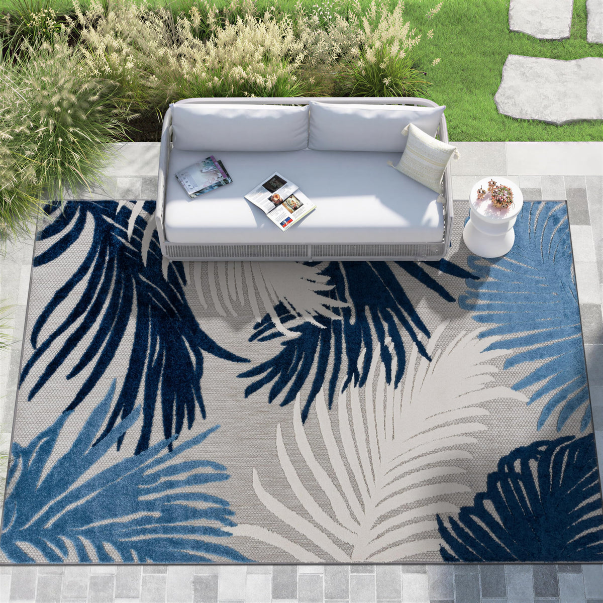 Rugshop Navy Lucca Contemporary Floral Indoor/Outdoor Area Rug Durable Polypropylene, Weather Resistant, Easy to Clean for Backyard, Deck and Outdoor Lounge 12' x 15'