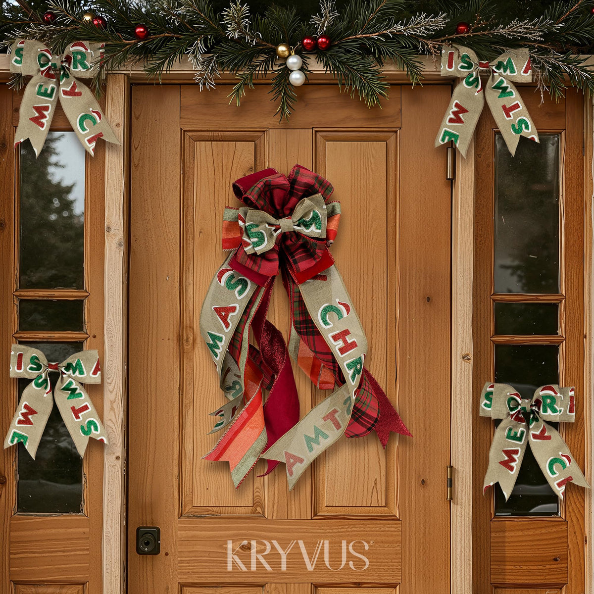 Kryvus Christmas Wired Ribbon, 2.5 Inch x 10 Yards Merry Christmas Ribbon for Wreaths, Tree Decorations, Gift Wrapping and Holiday Crafts, Natural Linen Ribbons with Wired Edge