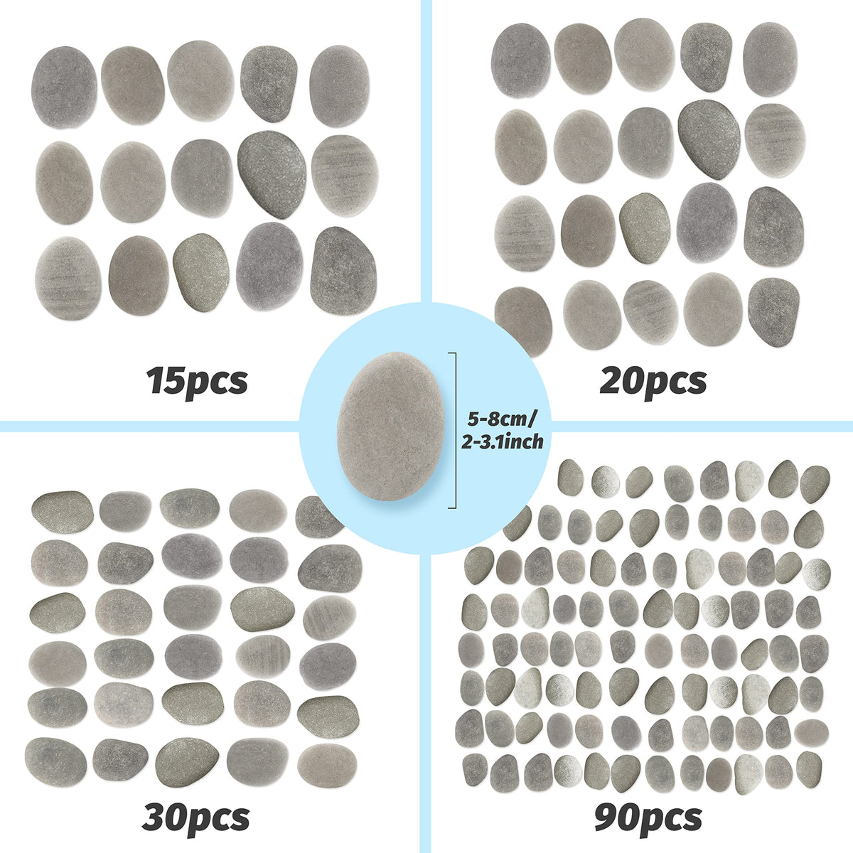 DALTACK 15 Pcs Large Rocks for Painting, Natural River Rocks, Flat River Rocks, 2-3 Inches Stones for Arts & Crafting