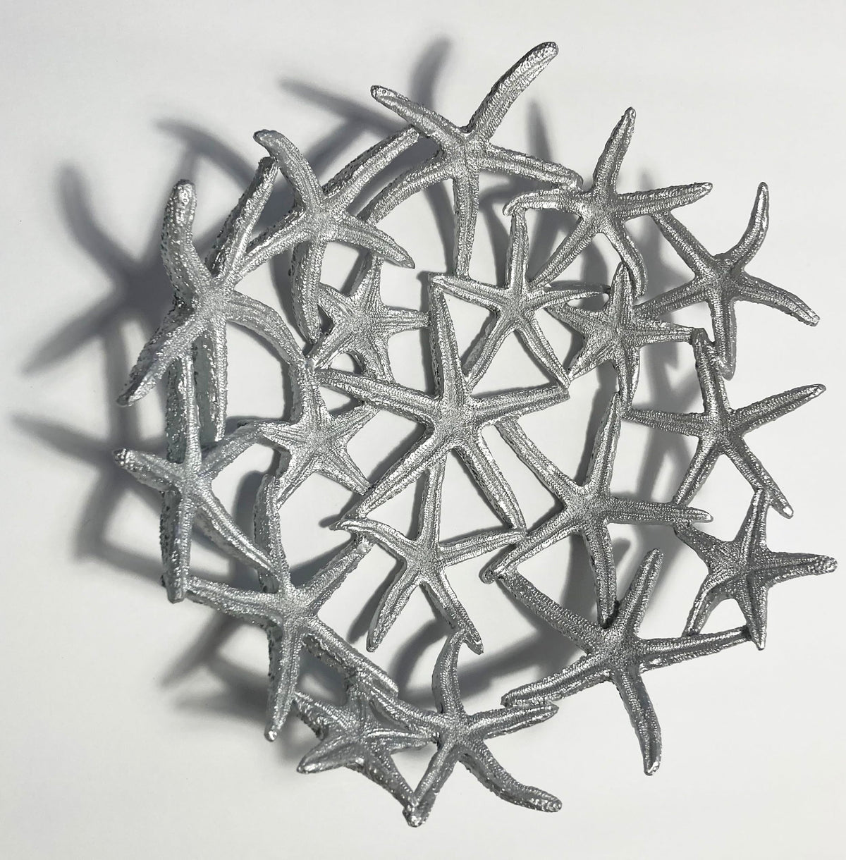 Mazeology Nautical Beach Starfish Centerpiece Bowl 11” Diameter Cast Resin Decorative Shiny Silver