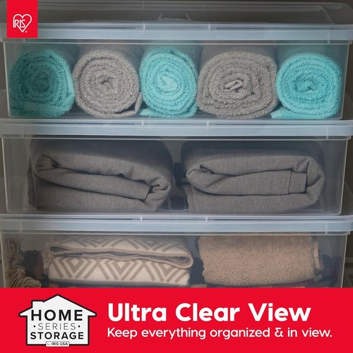 IRIS USA Storage Bins - 10-Pack Clear Stackable Containers with Lids, 28 Quart for Shoe Organization