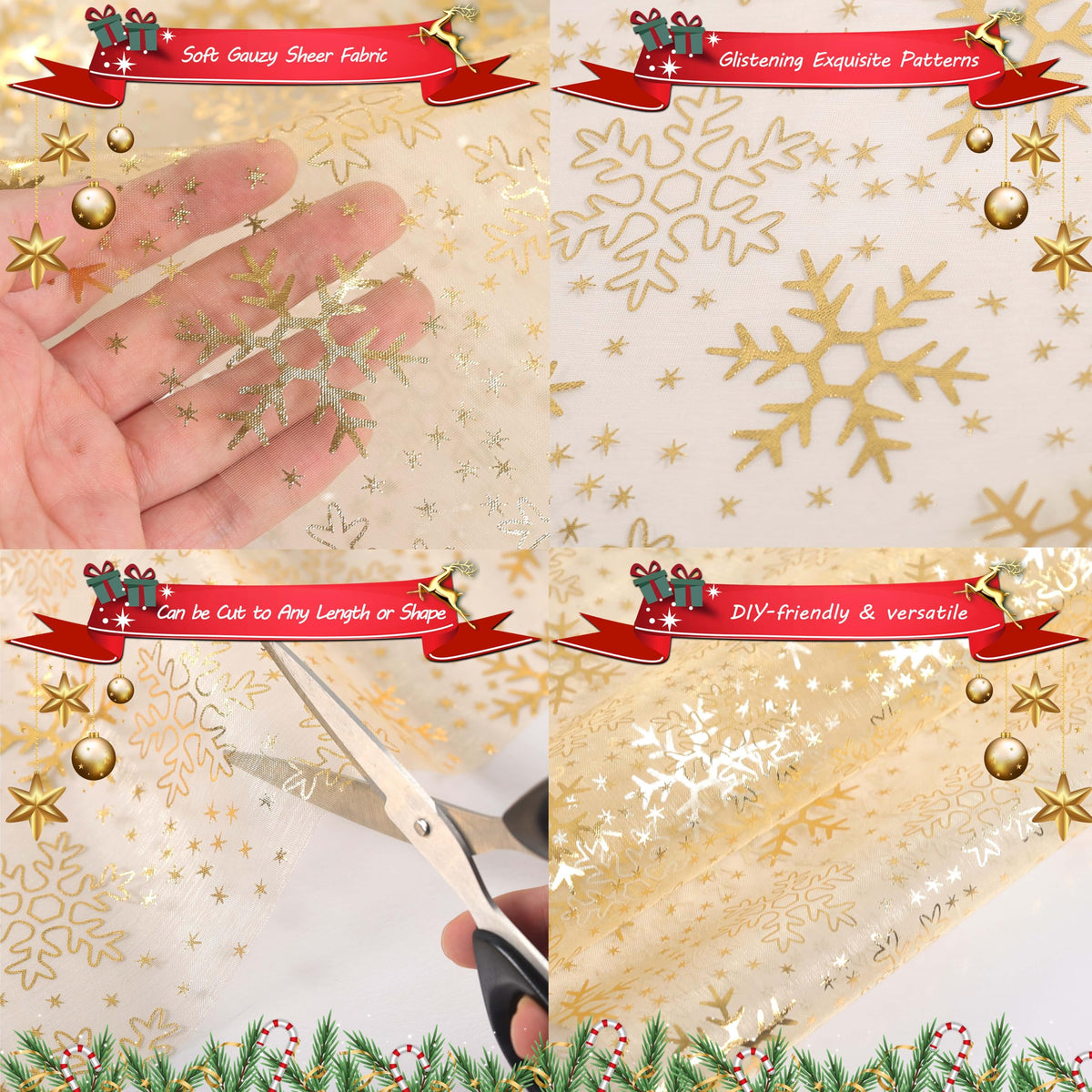 Yonuni Gold Snowflake Table Runner 11x108 Inch - Christmas Tulle Table Runner Gold Table Decorations Centerpiece for Wedding Birthday Christmas Thanksgiving & Party
