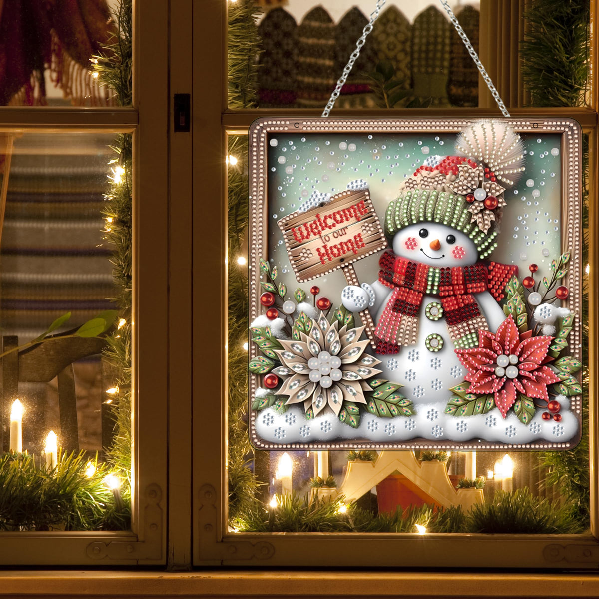 Diamond Art Hanging Kit for Adult,Special Shaped Rhinestone,DIY Acrylic Diamond Art Painting Window Pendants Home Garden Wall Hanging Kits Hanging Ornament,Double Sided. (Christmas Snowman-1)