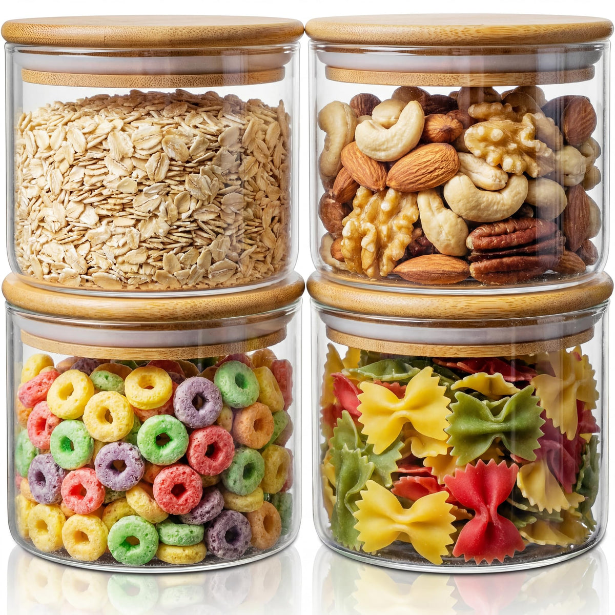 HomArtist 17oz - 4 Pack Glass Jars with Bamboo Lids, Glass Food Storage Containers with Airtight Lids, Air Tight Pantry Storage Containers for Coffee, Sugar, Spice, Meal Prep Jars for Salad & Fruit