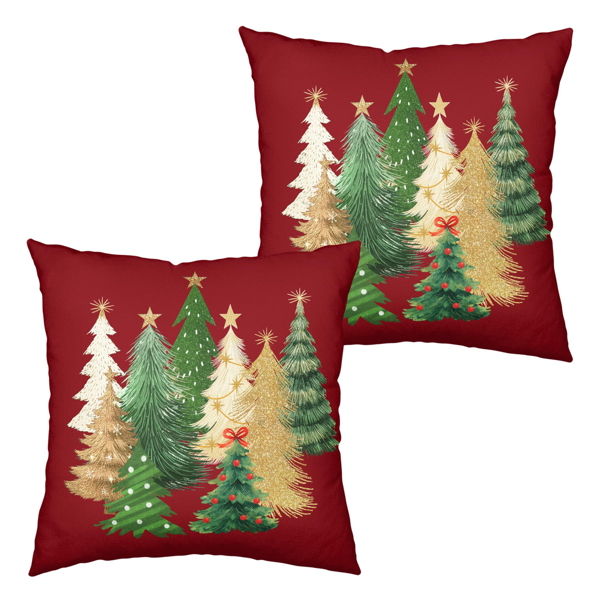 Kwlegh Red Christmas Pillow Covers 18x18 Set of 2 Gold Green Xmas Tree Pillow Case Winter Holiday Throw Pillow Covers Double Sided Printing Decorative Cushion Case for Couch Sofa