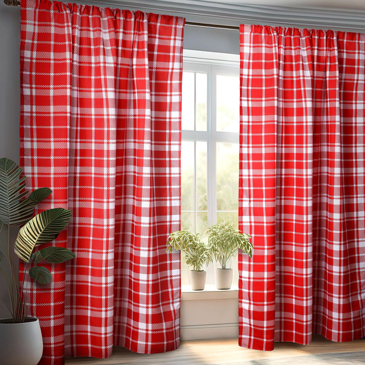 Fanfanwin Red and White Plaid Curtains Buffalo Plaid Curtain Farmhouse Valentine's Day Window Drapes for Living Room Bathroom Home Decoration