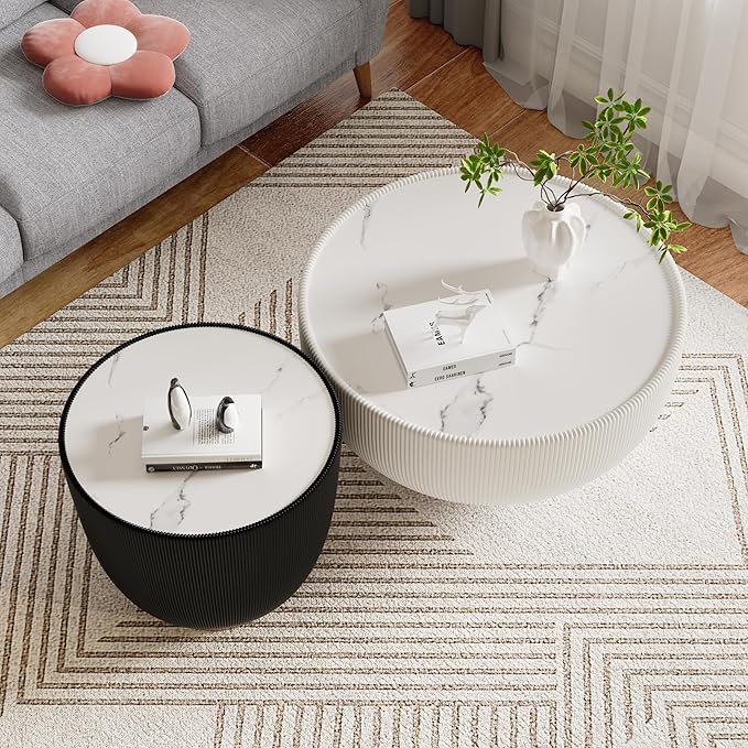 SSLine Bowl-Shape Coffee Table Set of 2 Modern Sintered Stone Top Nesting