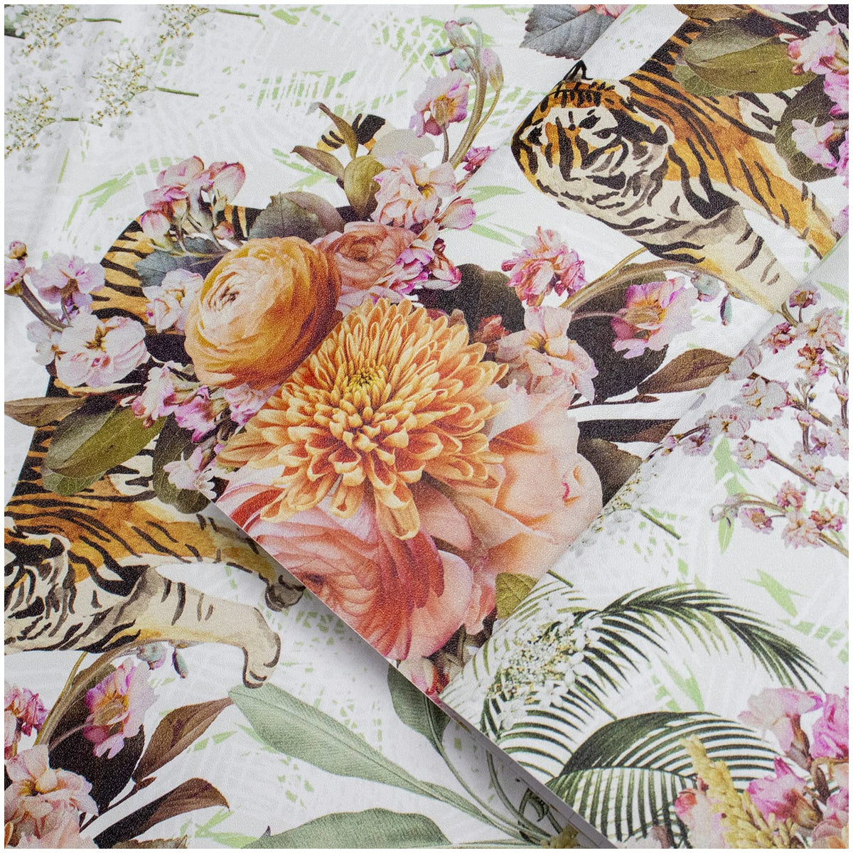 HAOKHOME Forest Peel and Stick Floral Wallpaper Jungle Animal Removable White/Green/Pink Vinyl Self Adhesive Mural 17.7in x 9.8ft
