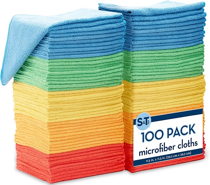 S&T INC. 100 Pack Microfiber Cleaning Cloth, Bulk Towels