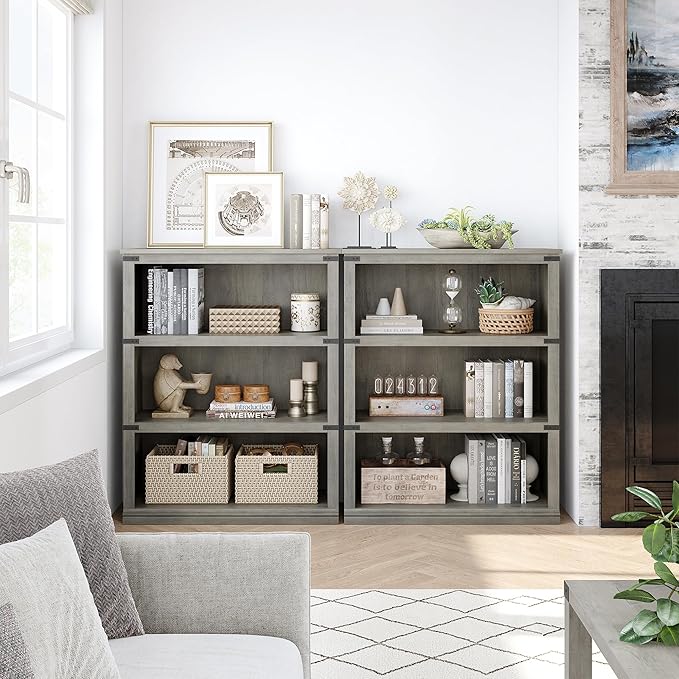 GarveeHome 3 Tier Farmhouse Bookcase, 39.9 in Tall Book Shelf