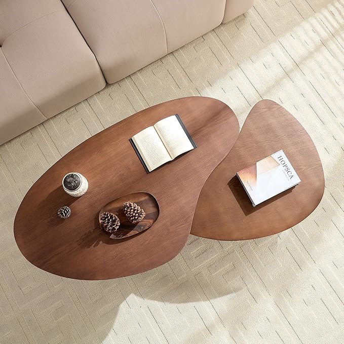 Nesting Coffee Table Set of 2, Irregular Shape Center Table 2-Piece Modern Side