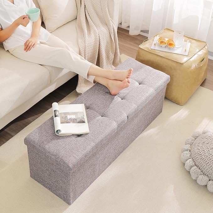 45.3 Inches Foldable Seat Footrest Shoe Bench End of Bed Storage