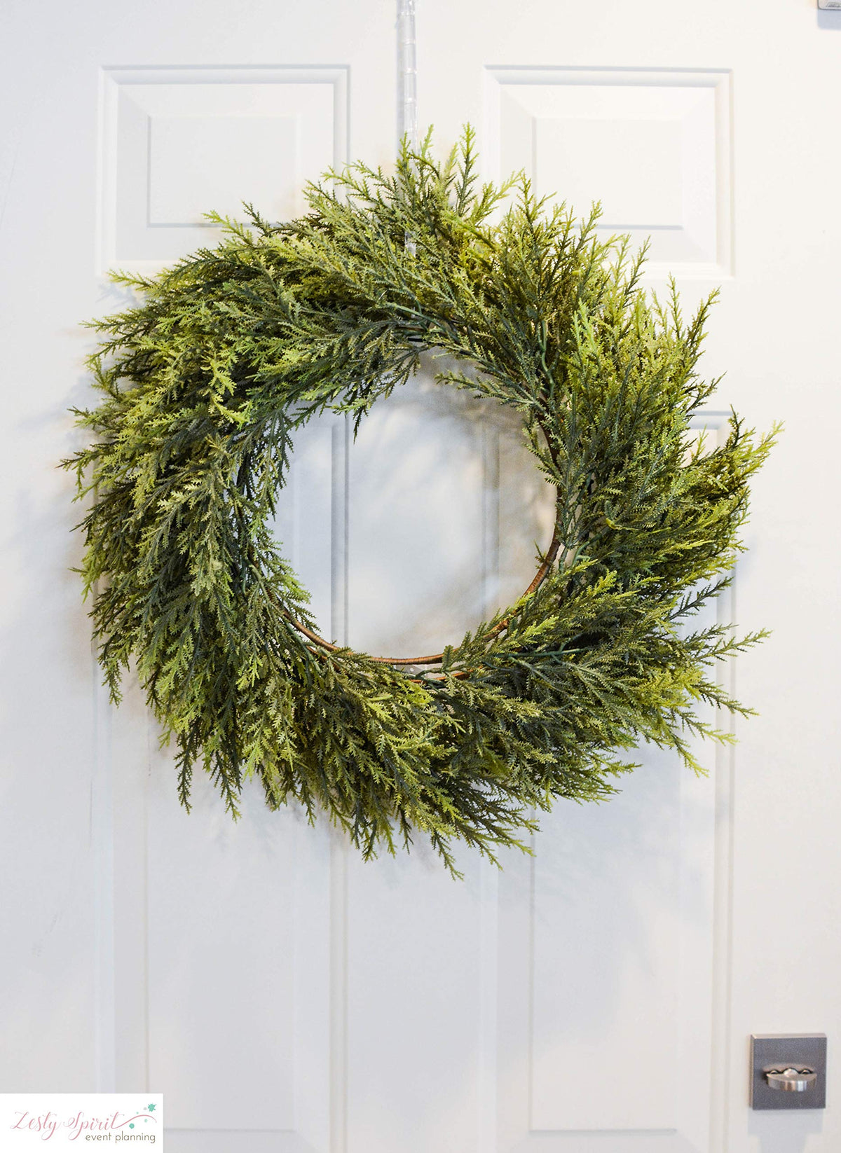 Admired by Nature 25" Faux Chinese Cedar Holiday Christmas Wreath for Front Door Home Decor, Wall Christmas Décor Indoor/Outdoor Winter Wreath - Green