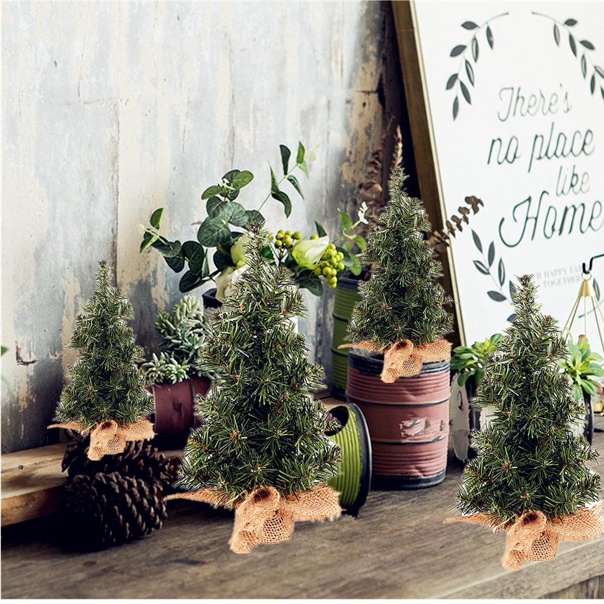 Fypuda Tabletop Mini Christmas Tree, 7.87" / 11.81" Artificial Christmas Tree Xmas Miniature Pine Christmas Tree Perfect for Christmas Decorations, Home, Kitchen, Dining Table (6 PCS)