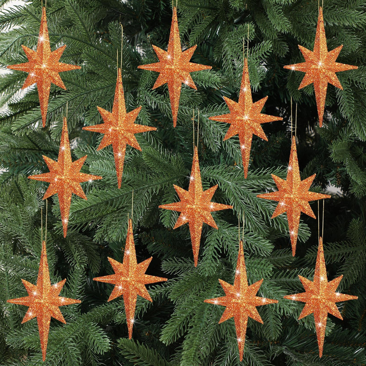 Quzzil 12 Pcs Christmas Bethlehem Star Bronze Ornament 4.72 x 2.95 Inch Star of Bethlehem Christmas Tree Topper Glitter Ornament Plastic Nativity Stars Hanging Decor Accessories
