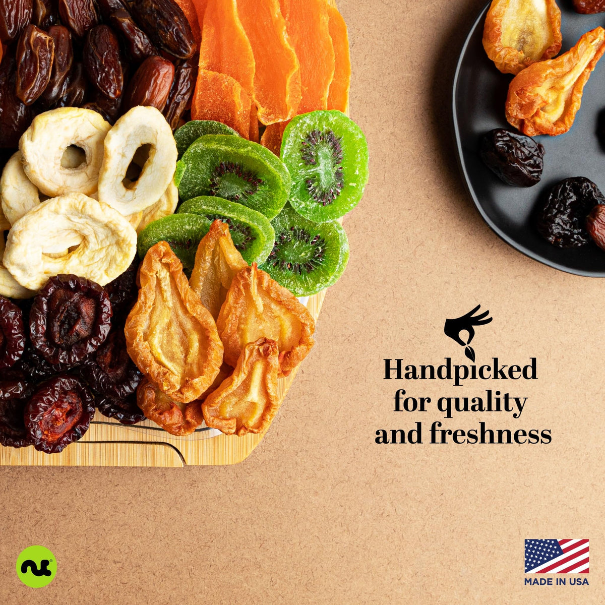 NUT CRAVINGS - Dried Fruit Flower Bouquet Arrangement in Wooden Apple-Shaped Gift Basket + Tray (9 Assortment) Healthy Snack Care Package