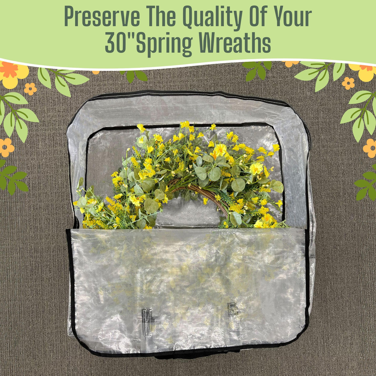 VENO 5 Pack Summer Wreath Storage Bag, Spring, Christmas Decoration Garland Container, 30 Inch Clear Door Wreath Organizers, Moving Boxes, Packing Supplies for College (Square - 5 Pack)