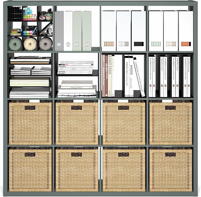 Furinno Cubicle Book Shelf, 16-Cube Bookshelf, Extra Thick Frame Reversible