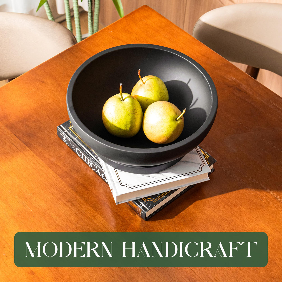 FUINTRA Decorative Concrete Fruit Bowl for Kitchen Counter – Elegant Pedestal Bowl with Smooth Finish for Home Decor | Handcrafted Key Bowl for Entryway Table, Coffee Table | 10.5in W x 4.25in L