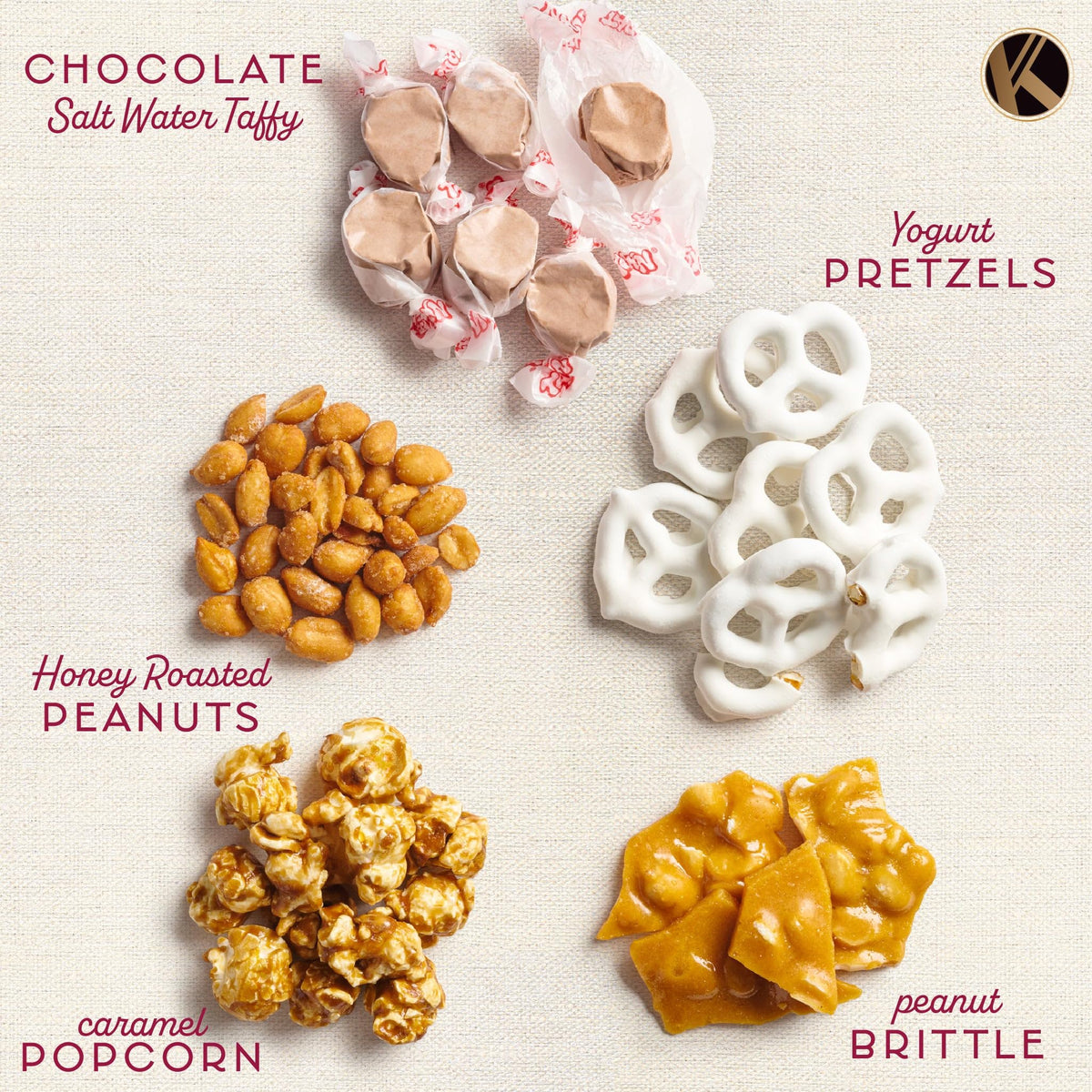 KREMERY Creamy Chocolate Cravings Chocolate Covered Pretzels, Nuts, Candy & Caramel Popcorn (Classic, 1.5 lbs) Sweet Treats in Seagrass Tray with Ribbon Kosher Arrangement