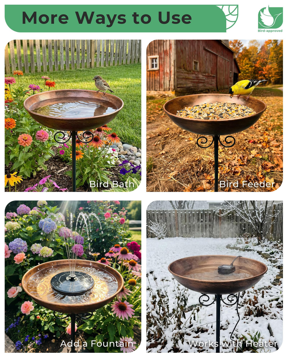 OUISJYER Small Metal Bird Bath for Outdoors, 10" Dia Bowl with Stake Birdbaths Garden Yard Lawn Decor 0.4 Gallon