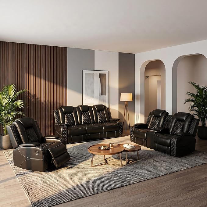 3-Piece Leather Power Recliner Sofa Set
