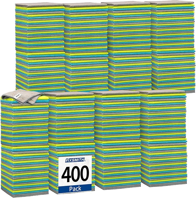 FIXSMITH Shop Towels-400 Pack, 12 x 16 in Microfiber Cleaning Cloth, Highly