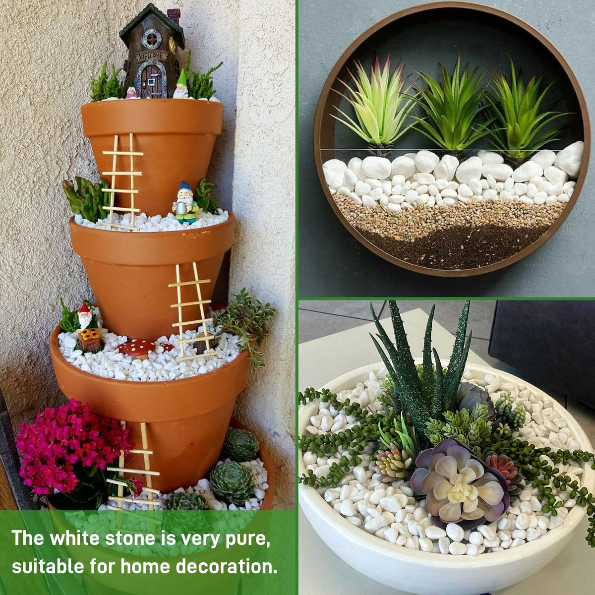 Mulctun 6Lb White Rocks for Plants, 1/4"-3/4" White Pebbles, Decorative Stones for Vases, Small Aquarium Gravel for Fish Tank Garden Rocks for Potted Plants & Home Decor
