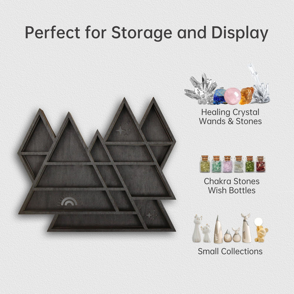 Triangle Mountain Crystal Shelf Display for Wall, Rock Gem Healing Stone Collections Display Shelf, Crystal Holder Trinket Organizer Knick Knack Shelf, Witchy Decor Gift for Women - 2025 UPGRADED