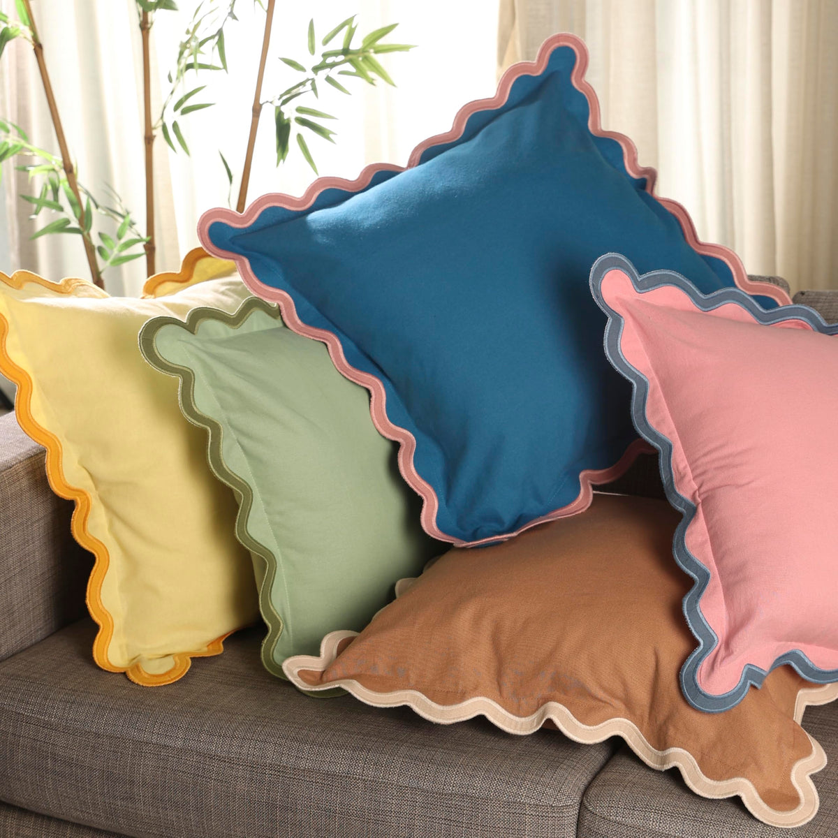 Folkulture Fall Pillow Covers 20x20 - Set of 2 | Brown Fall Throw Pillows for Living Room, Fall Bedroom Decor |Decorative, Cute, Aesthetic, Preppy, Scalloped Outdoor Pillows for Couch,Farmhouse Decor